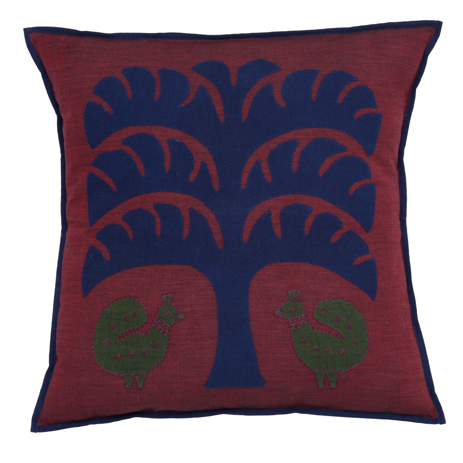 Banana Tree Applique Pillow Cover - Maroon/Navy